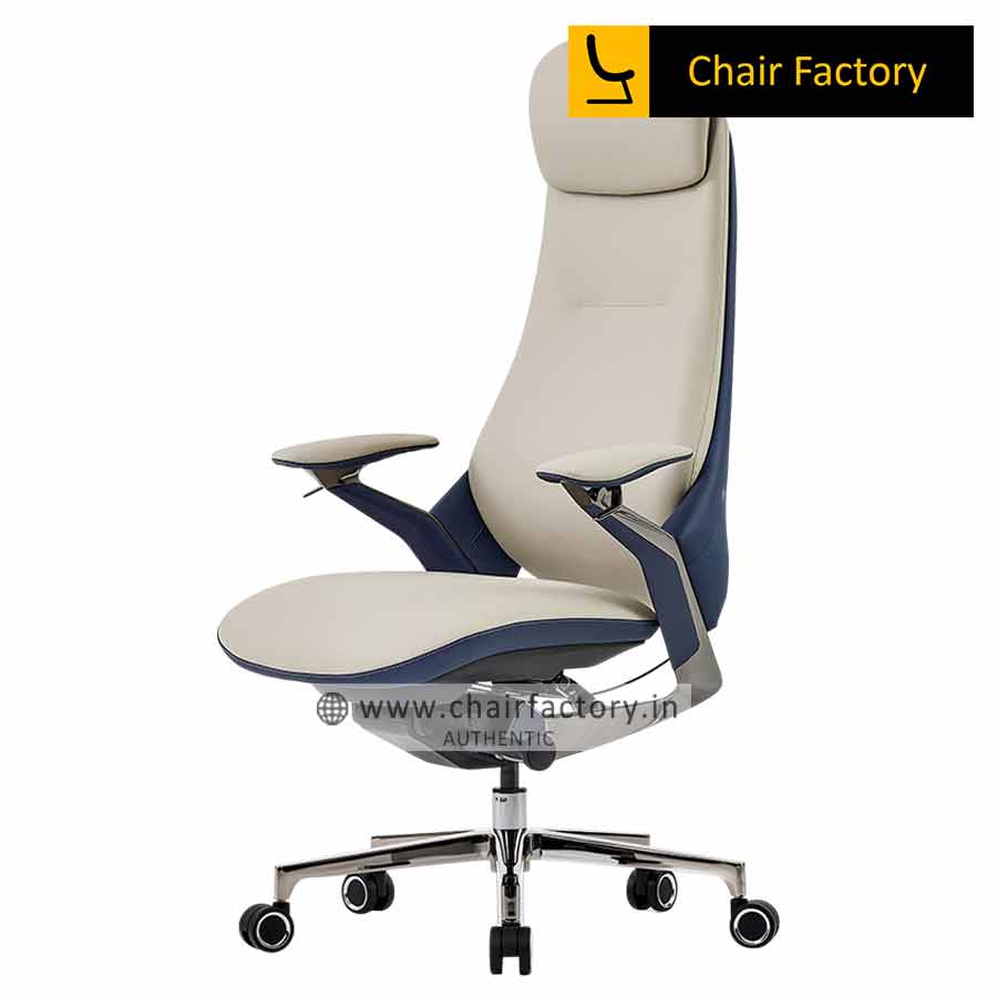 Giovetta High Back Imported 100% Genuine Leather Office Blue Chair
